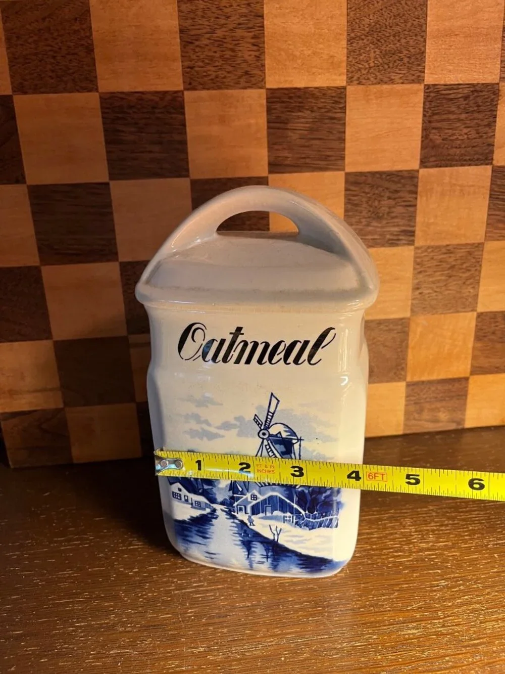 Inge German Blue and White Oatmeal Canister A909, Chip on Lid